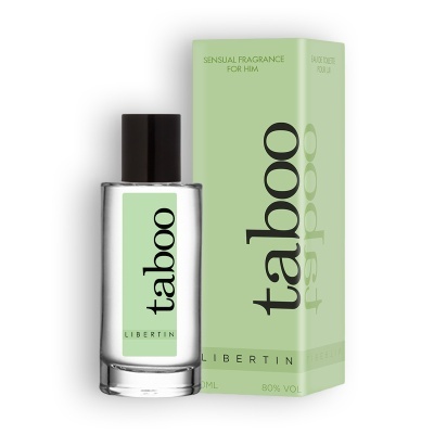 Frasco e caixa de perfume masculino chamado Taboo com detalhes em verde e preto