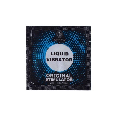 Pacote branco e preto com padrão azul e texto Liquid Vibrator