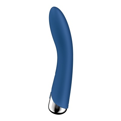 Vibrador azul de silicone curvo com base prateada