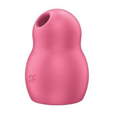 Produto rosa de silicone arredondado com abertura circular e símbolo gravado