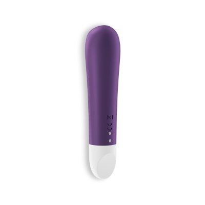 vibrador roxo com base branca e inscrições CE