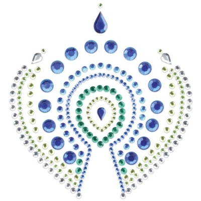 Adesivo decorativo com pedras azuis, verdes e prateadas em padrão circular