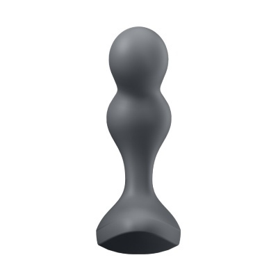 Plug anal preto de silicone com duas bolas e base larga