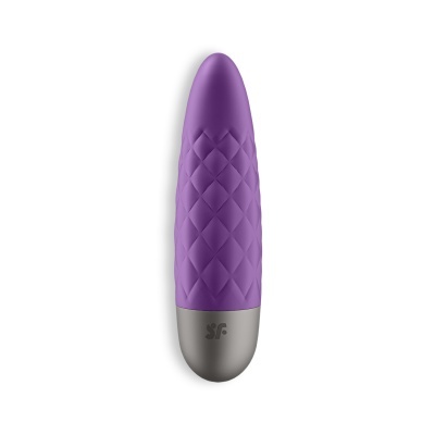 Vibrador roxo com padrão texturizado e base cinza