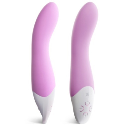 Vibrador cor-de-rosa com base branca e botões de controlo