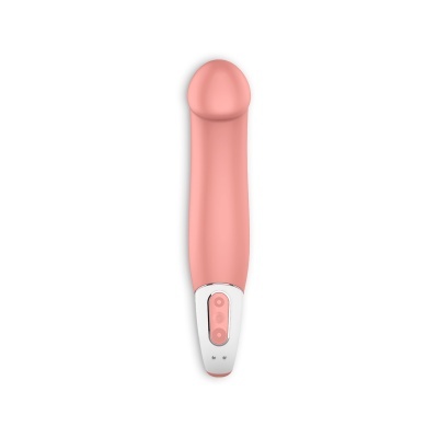 Vibrador cor de pele com controlo branco e rosa