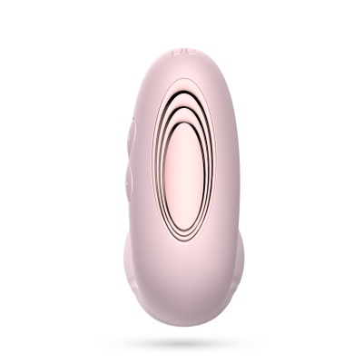 Dispositivo eletrónico cor-de-rosa com design oval e botões laterais