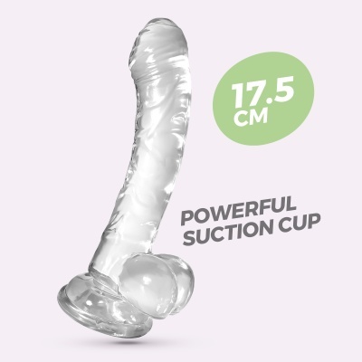 Dildo transparente com ventosa e texto 17.5 CM e POWERFUL SUCTION CUP