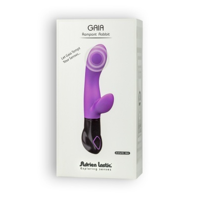 Embalagem de vibrador roxo com base preta GAIA Rampant Rabbit