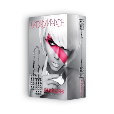 Embalagem do produto Deadromance Handcuffs with Crystals com imagem de mulher e algemas com cristais