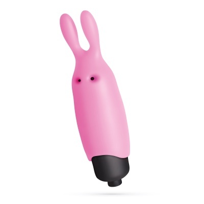 Vibrador rosa em forma de coelho com base preta