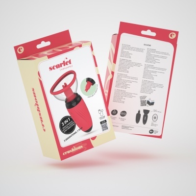 Embalagens do produto Scarlet 3 in 1 vermelho e preto da Marvelous