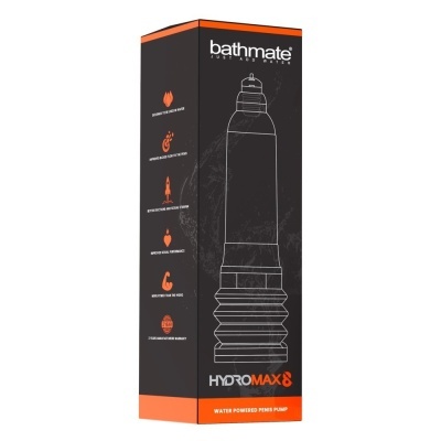 Embalagem preta com detalhes laranja do Bathmate Hydromax 8