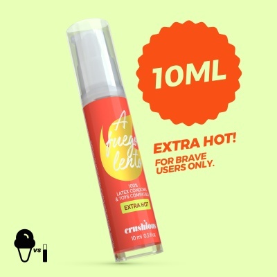 Frasco de gel lubrificante vermelho A fuego lento 10ml com selo EXTRA HOT e fundo verde claro