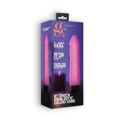 Embalagem de vibrador realista rosa com texto promocional