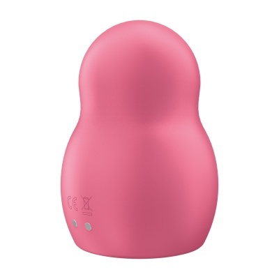 Dispositivo rosa em silicone com formato arredondado e dois pontos metálicos na base