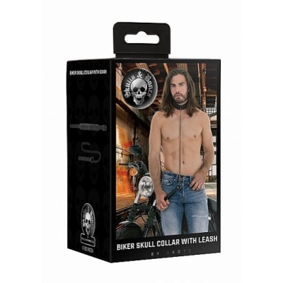 Embalagem de colar com trela para motos com design de caveira