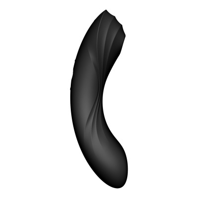 Vibrador preto curvado com textura ondulada