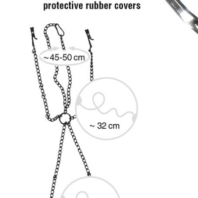 Clipe serrilhado para mamilos com correntes e capas de borracha