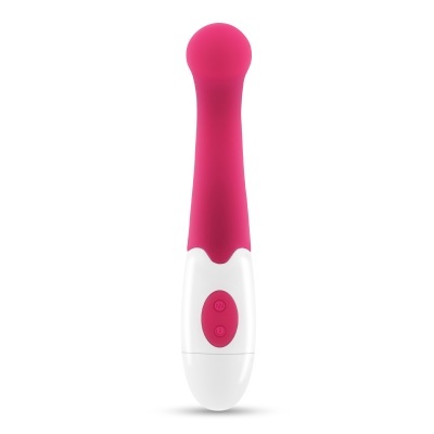Vibrador cor rosa choque e branco com botões na base