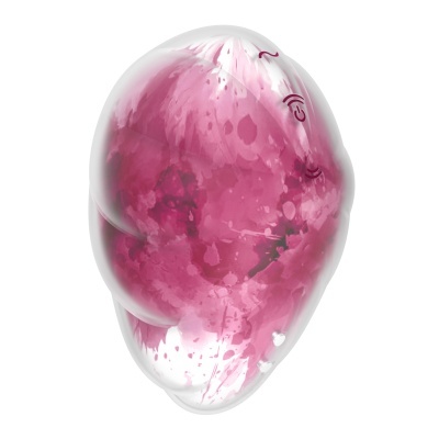 Balão transparente com manchas rosa e púrpura