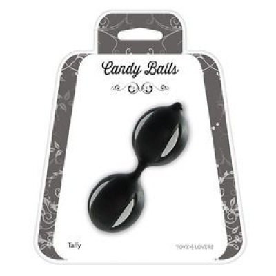 Candy Balls pretas em suporte branco com texto CANDY BALLS