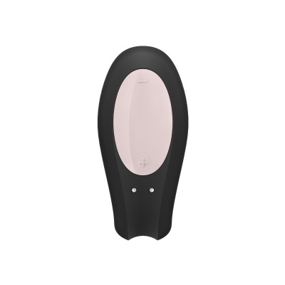 Aparelho eletrónico preto com painel rosa claro e botões