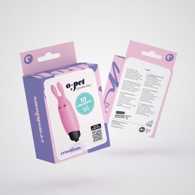 Embalagem do vibrador o·pet em rosa e roxo com vibrador em formato de coelho