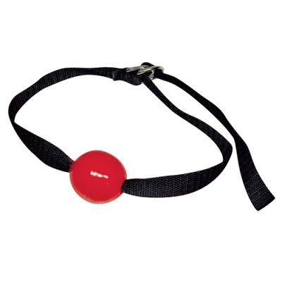 Boia vermelha circular com correia preta ajustável.