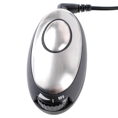 Comando de controlo oval preto e metalizado com botão e cabo preto