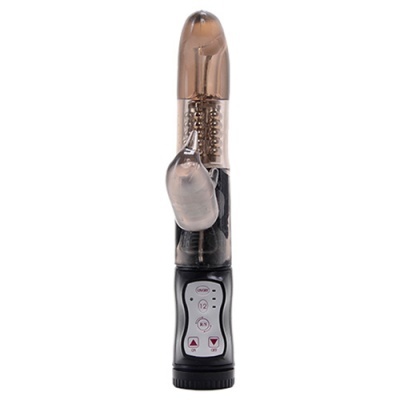 Vibrador transparente com painel de controlo preto e estimulador adicional