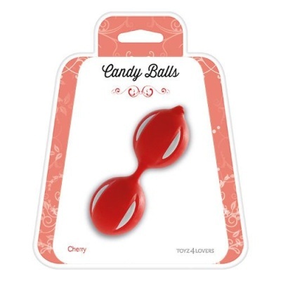 Produto Candy Balls vermelho em embalagem branca com bordas rosa decoradas