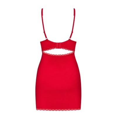 Vestido curto vermelho com alças finas e detalhe em renda