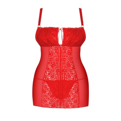 vestido vermelho de lingerie com renda e tecidos transparentes