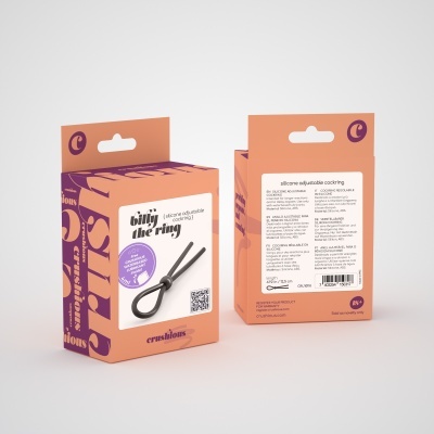 Embalagem de silicone ajustável cockring 'billy the ring' cor laranja e roxo