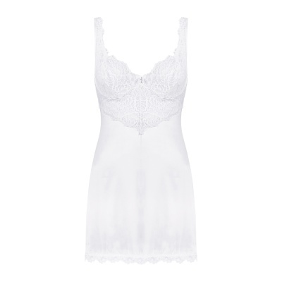 Vestido de lingerie branco com renda na parte superior e bainha