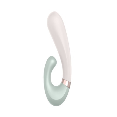 Vibrador duplo branco e verde-água com acabamento metálico