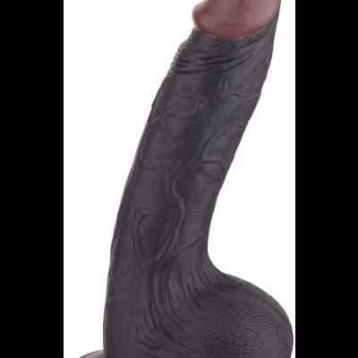 dildo preto anatómico com ponta castanha e base plana