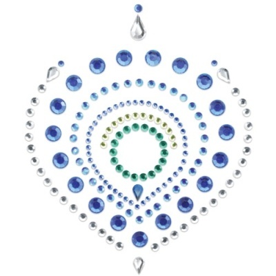 Autocolantes decorativos circulares brilhantes em azul, verde e prateado, em padrão simétrico