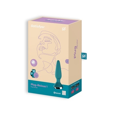 Embalagem de plug anal azul esverdeado Plug-ilicious 1 da marca Satisfyer