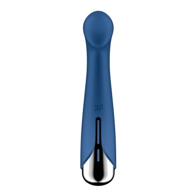 Vibrador azul com ponta arredondada e base prateada