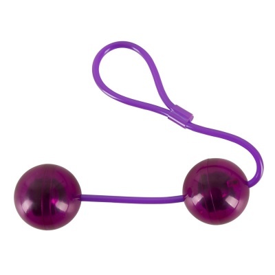 Bolas roxas translúcidas ligadas por cabo flexível roxo com laço