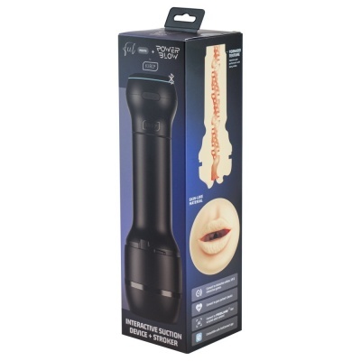 Embalagem azul e preta de dispositivo interativo de sucção com imagens e texto explicativo