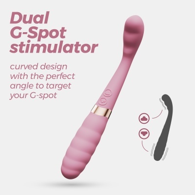 Estimulador Dual G-Spot cor-de-rosa com design curvo e textura ondulada