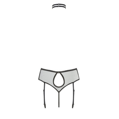 Cinta-liga preta com detalhe em lágrima e tiras ajustáveis