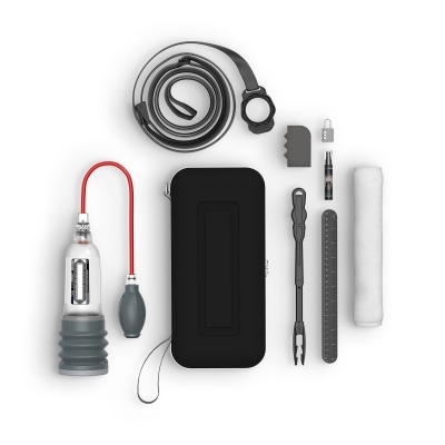 Conjunto de dispositivo de alta tecnologia com acessórios e estojo preto