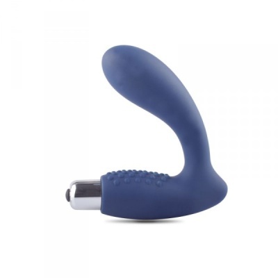 Vibrador azul em silicone com textura e base metálica