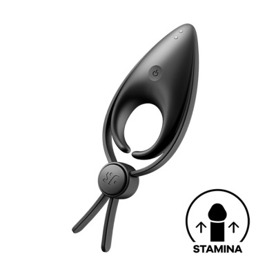 Anel vibratório preto com design anatómico e botão de ligar