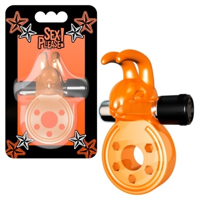 anel para o pénis em plástico laranja com vibrador e embalagem SEX PLEASE