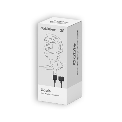 Embalagem de cabo USB carregador preto da Satisfyer com ilustração de rosto